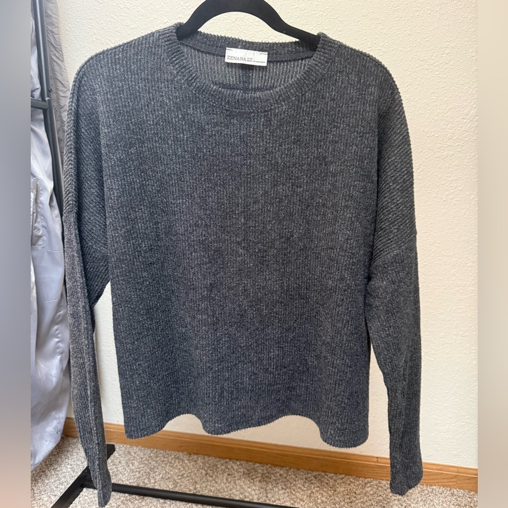 Zenana Gray Knit Long Sleeve